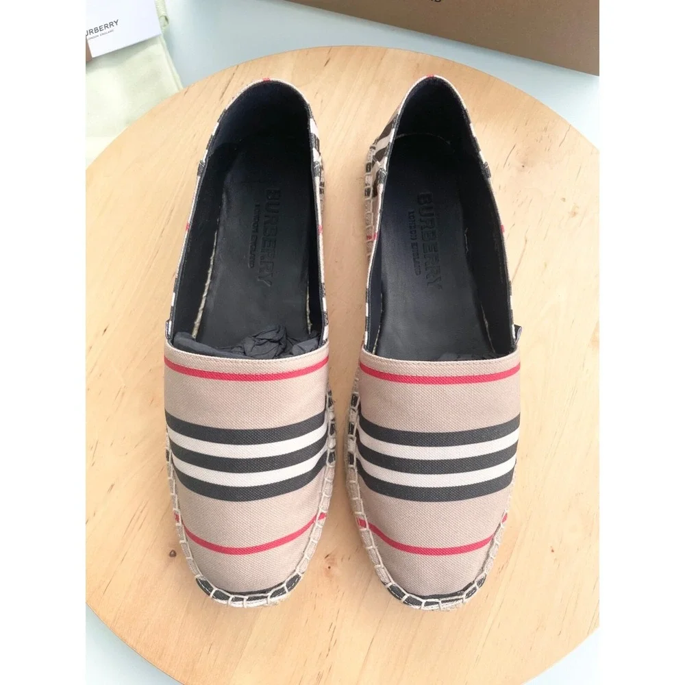 Burberry Beige Black and Red Striped Espadrilles
